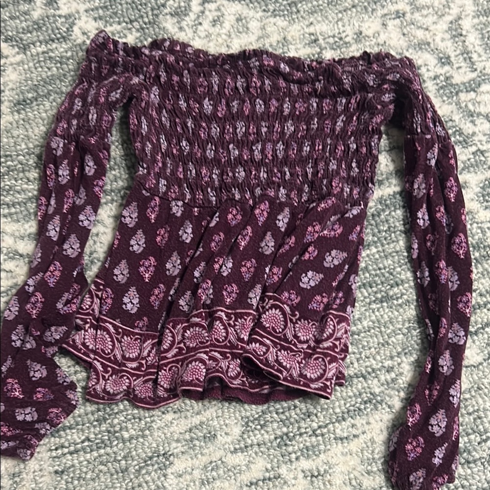 Aeropostale Purple Long Sleeve Smocked Blouse